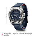 Victorinox I.N.O.X. Chrono Swiss made, Blue Dial, 43 mm, Blue Rubber Strap, Large Swiss Made Chronograph Quartz Watch
