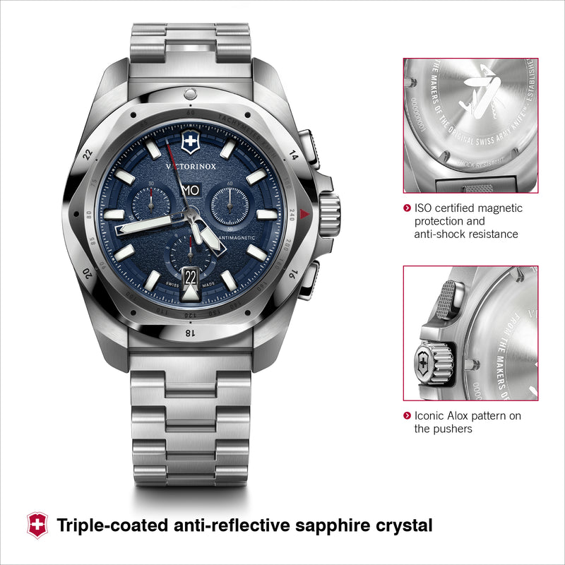Victorinox I.N.O.X. Chrono, Blue Dial, 43 mm, 200m Water Resistant Wrist Watch