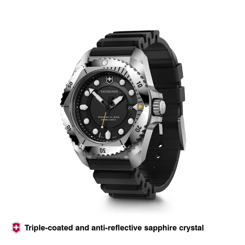 Victorinox Dive Pro, Black Dial, 43 mm, Black Rubber Strap, Large Swiss Made Quartz Watch