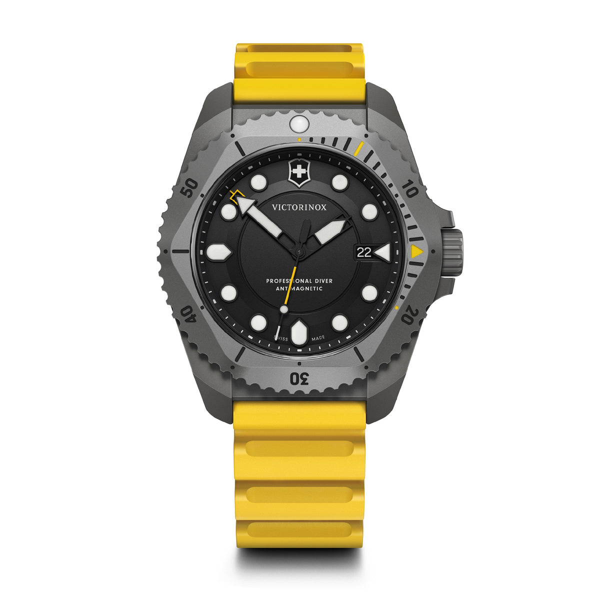 Victorinox Dive Pro Swiss Made, Black Dial, 43 mm, Yellow Rubber Strap