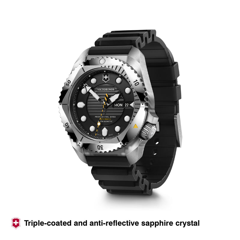 Victorinox Dive Pro Automatic Swiss Made, Black Dial, 43 mm, Black Rubber Strap, Large Watch