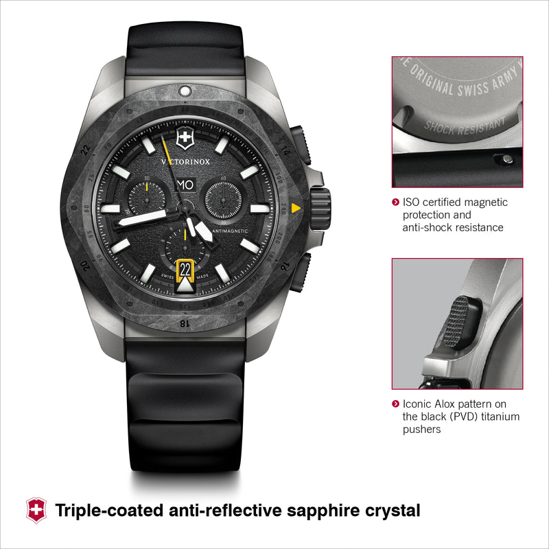 Victorinox I.N.O.X. Chrono Carbon, Black Dial, 43 mm, 200m Water Resistant Wrist Watch