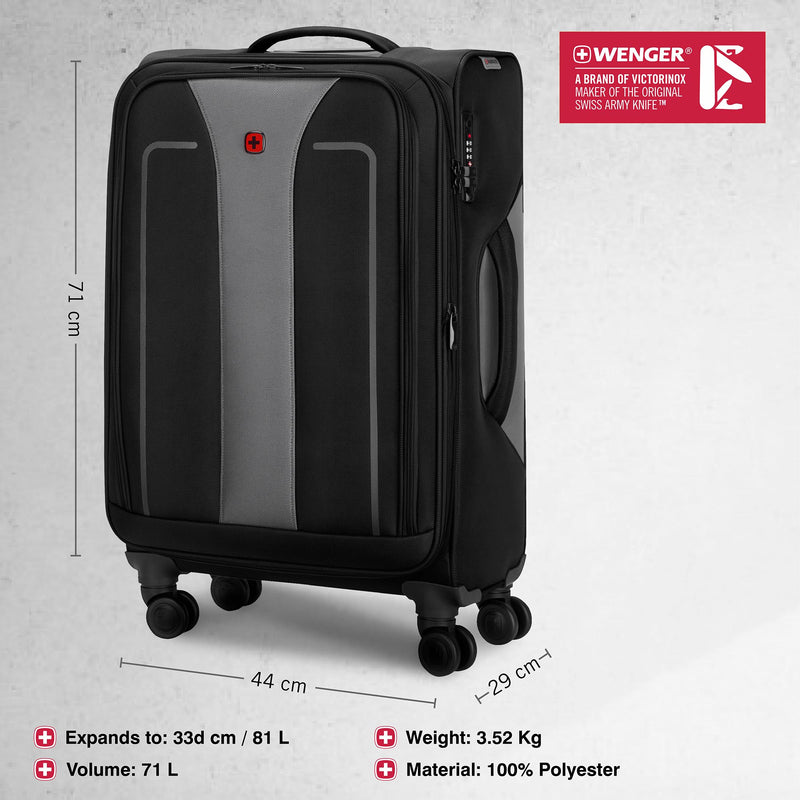 Wenger, Fantic Medium Softside Case, Black, 71 Liters, Swiss designed-blend of style & function