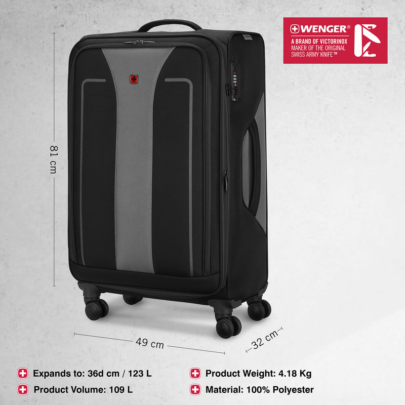 Wenger, Fantic Large Softside Case, Black, 109 Liters, Swiss designed-blend of style & function