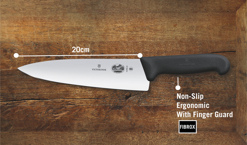 Victorinox Swiss Fibrox Stainless Steel Carving Knife, Straight Blade, Black, 20 cm, Swiss Made