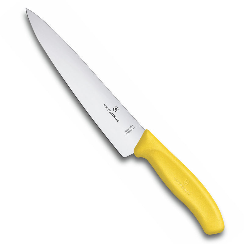 Victorinox Swiss Classic Carving Knife, Stainless Steel Meat and Large Vegetable Cutting Straight Blade Knife, Yellow, 19 Cm, Swiss Made