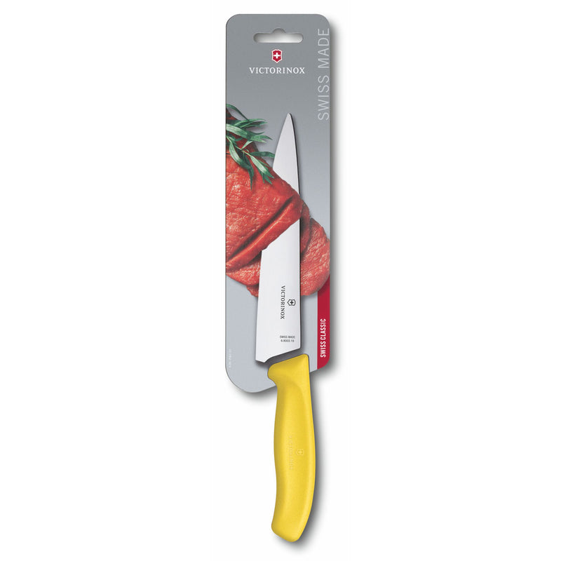 Victorinox Swiss Classic Carving Knife, Stainless Steel Meat and Large Vegetable Cutting Straight Blade Knife, Yellow, 19 Cm, Swiss Made