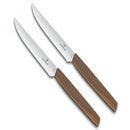 Victorinox Swiss Modern Stainless Steel Steak Knife 2 pieces Set Wavy Edge 12 cm Walnut Wood Swiss Made
