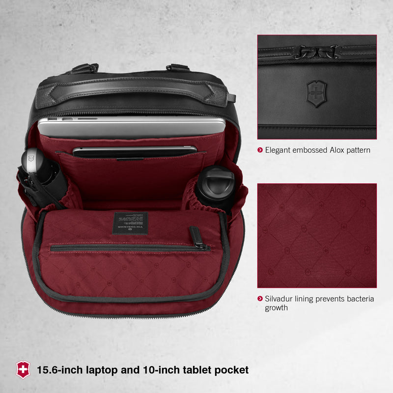 Victorinox Alox Nero, Backpack (17 litres) 15.6 Inch Laptop Pocket, 42 cm, Black, Nylon / Leather| Business Travel Office Bag