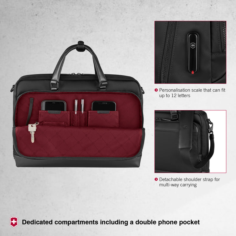 Victorinox Alox Nero, Briefcase (13 litres) 15.6 Inch Laptop Pocket, 40 cm, Black, Nylon / Leather | Business Travel Bag