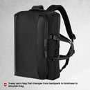 Victorinox Alox Nero, 3-Way Office Bag (16 litres) Laptop Pocket, 44 cm, Black, Nylon / Leather | Business Travel Backpack