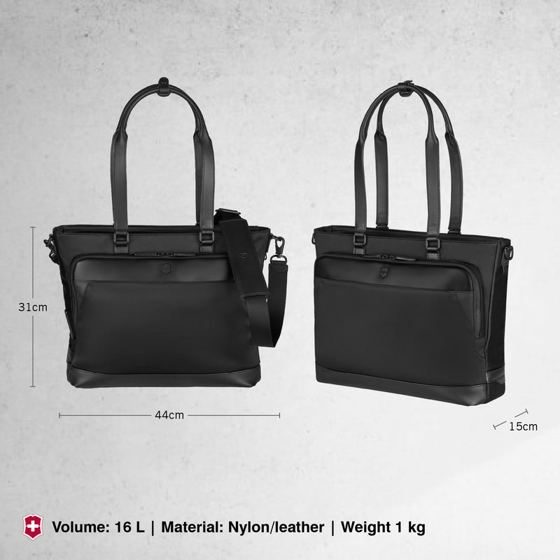 Victorinox Alox Nero, Office Bag (16 litres) Laptop Pocket, 44 cm, Black, Nylon / Leather Business Travel Tote Sling Bag