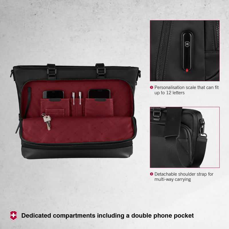 Victorinox Alox Nero, Office Bag (16 litres) Laptop Pocket, 44 cm, Black, Nylon / Leather Business Travel Tote Sling Bag