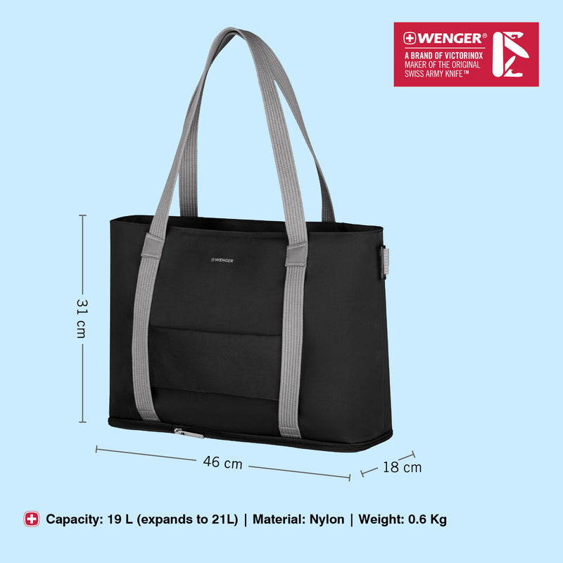 Wenger, Motion Deluxe, 15.6 Inches Laptop Tote Bag, 19 liters, Black, Women Work Case, Swiss Designed
