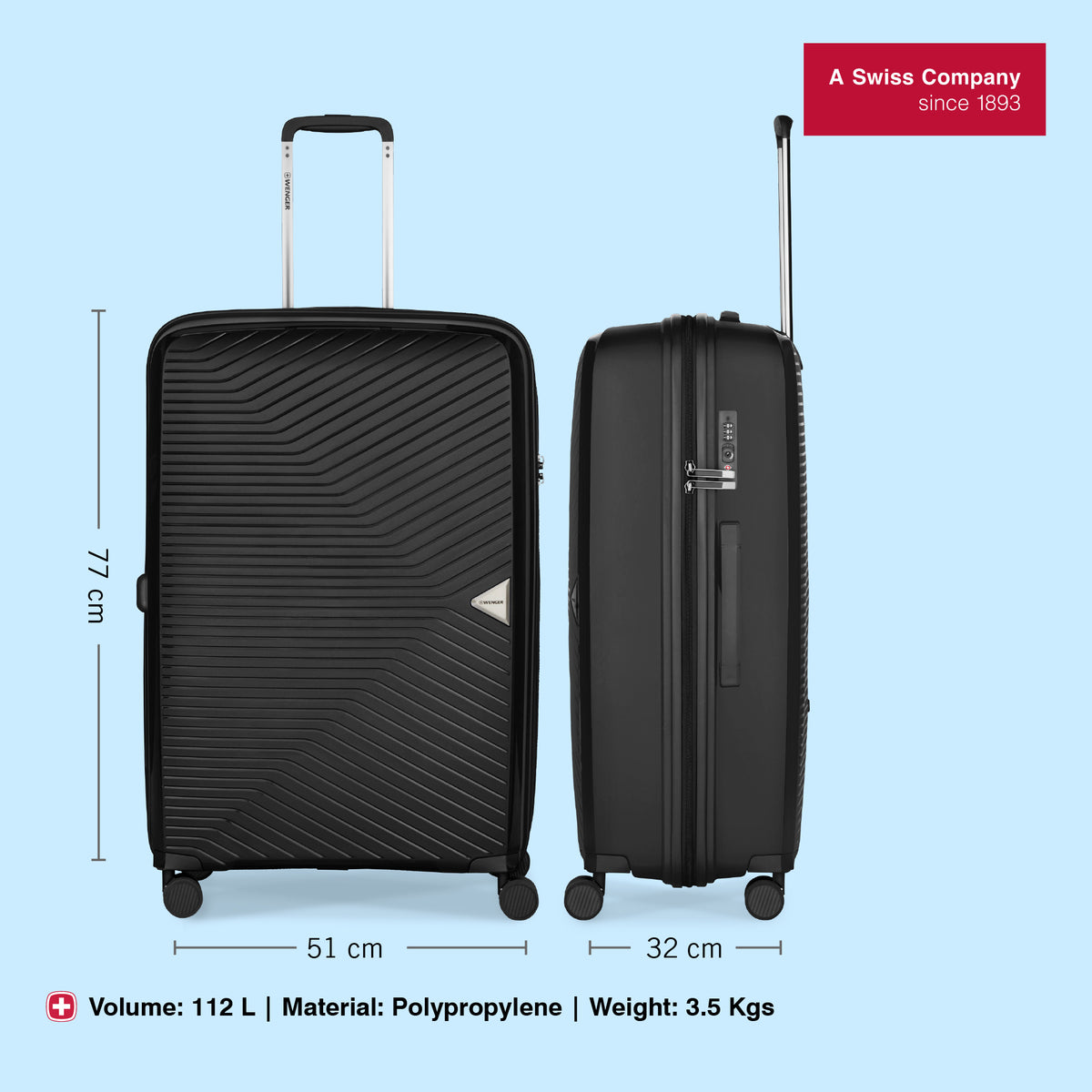 Wenger, Ultra-Lite Large Hardside Check-In Luggage, 112 Liters, Black,