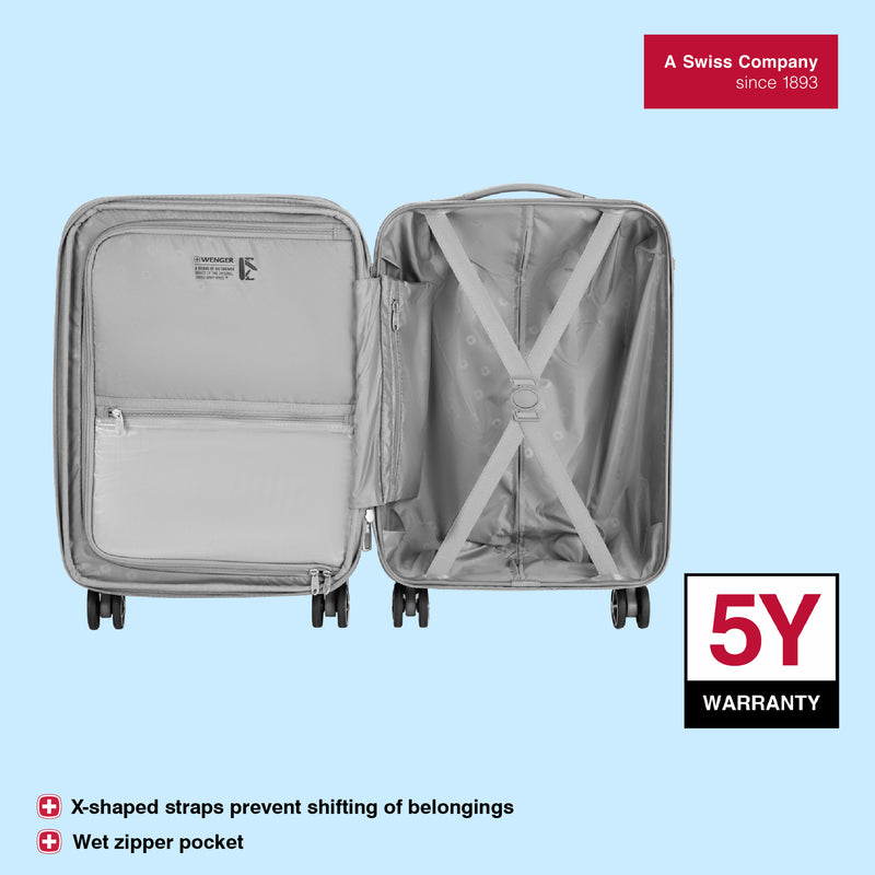 Wenger, Cote D' Azure Hardside Cabin Suitcase, 38 Litres, Silver, Swiss designed