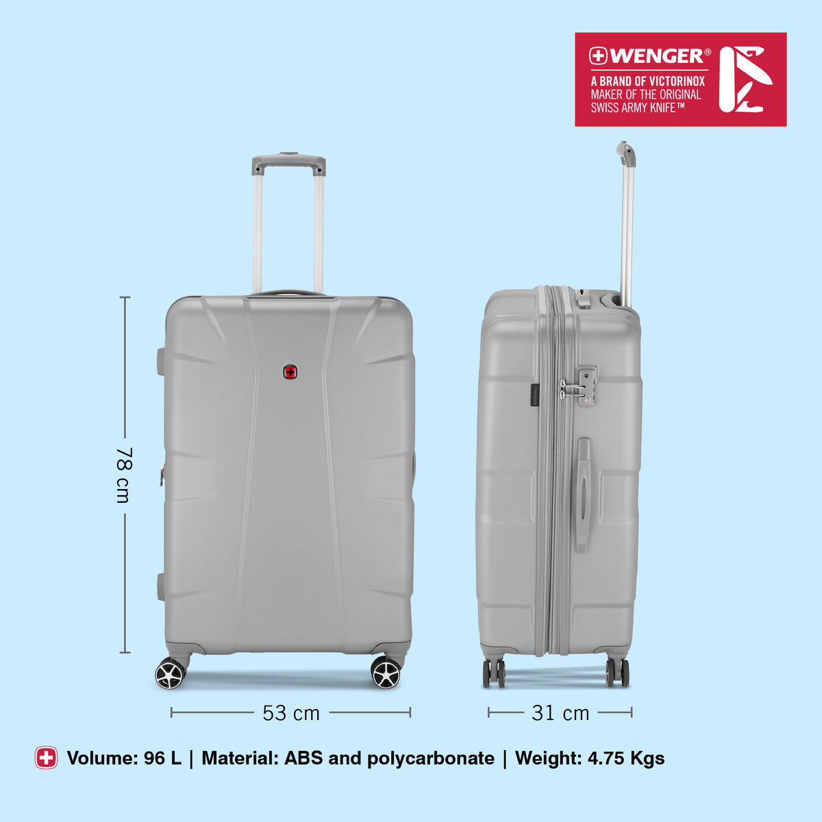 Wenger, Cote D' Azure Large Hardside Check-In Suitcase, 96 Litres, Sil