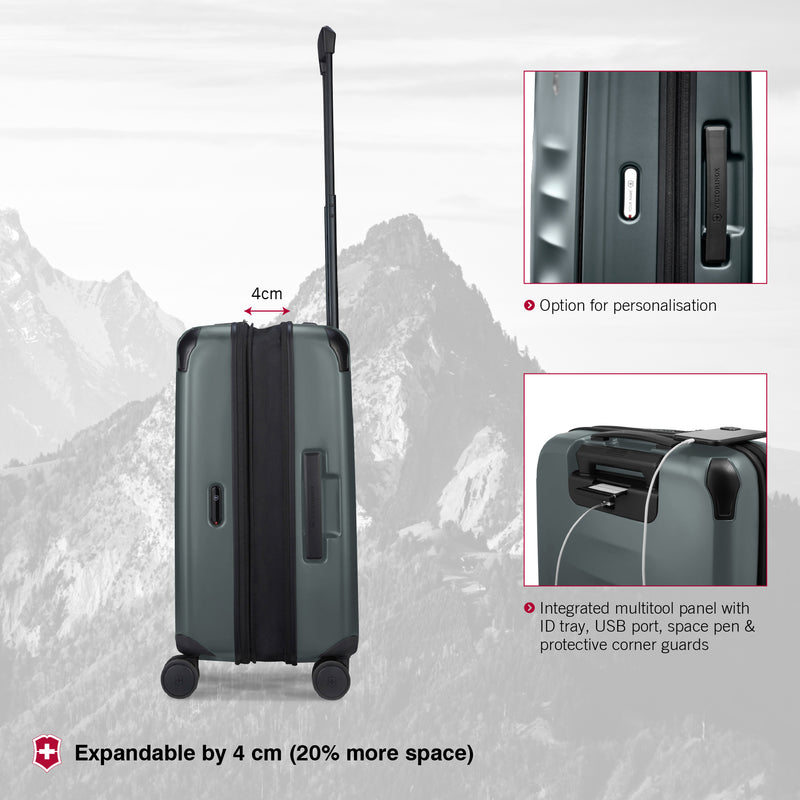 Victorinox Swiss Designed Spectra 3.0 Expandable Global Hardside Cabin Luggage, 39 litres, Storm Grey