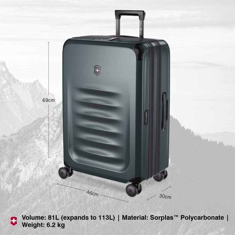 Victorinox Swiss Designed Spectra 3.0 Expandable Medium Hardside Check-in Luggage, 81 litres, Storm Grey