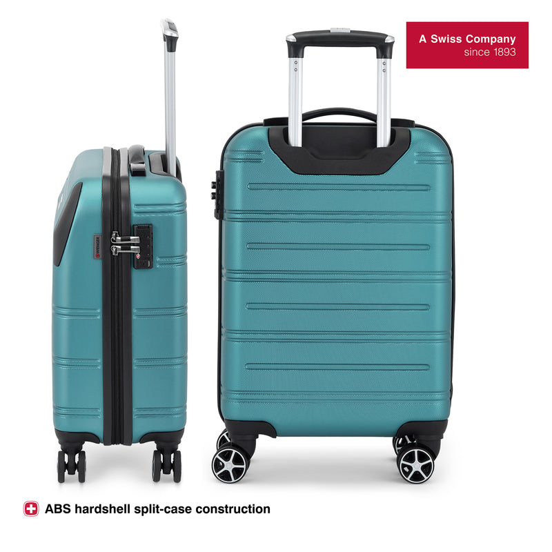 Wenger, 2 pc Set Combo, Static Pro Cabin Hardside Luggage (55 cm), Grey & Teal , Travel Suitcase Bag