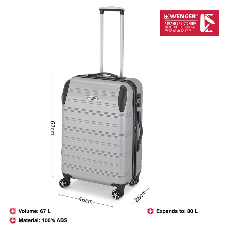 Wenger, 2 pc set Combo Static Pro Medium Hardside Luggage(67 cm), Carry-on Hardside Suitcase Luggage (55 cm), Grey