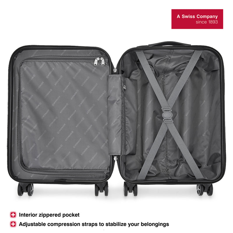 Wenger, 2 pc set Combo Static Pro Cabin Hardside Luggage (55 cm), 8 Wheels, Grey, Mars Backpack (46 cm) Black/ Grey