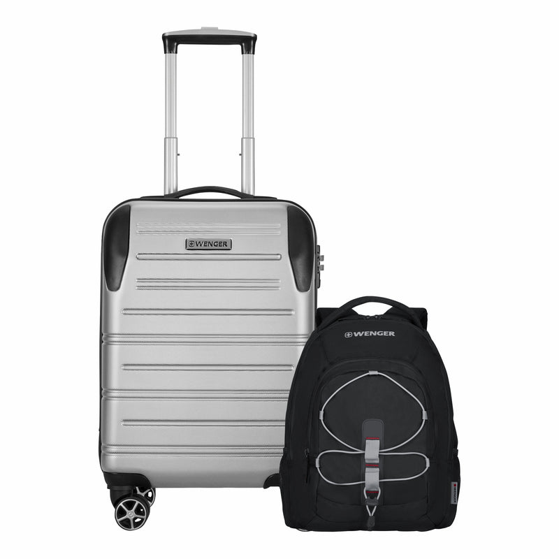 Wenger, pc set Combo Static Pro Cabin Hardside Luggage (55 cm), Wheels, Grey, Mars Backpack (46 cm) Black/ Grey