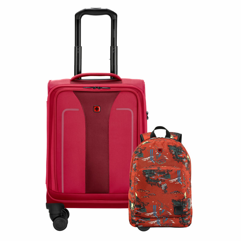 Wenger, 2 pc set Combo Fantic Cabin Softside Luggage (56 cm), Burgundy and Crango Backpack Rust Alps (46 cm)