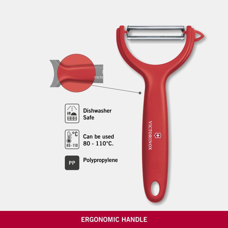 Victorinox Swiss Made, Stainless Steel Multipurpose Peeler, Serrated/Wavy Edge, Kitchen Tools, Kitchen Items, Red, Peel Tomato Kiwi