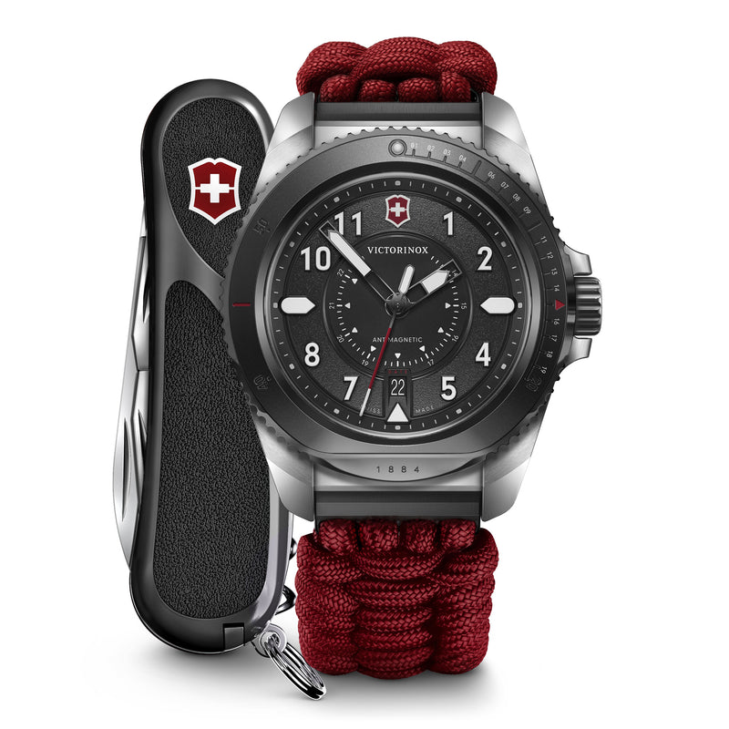 Victorinox Journey 1884 Limited Edition, Black Dial, 43 mm, 200m Water Resistant| Paracord Strap, Large Swiss Made Wrist Quartz Watch