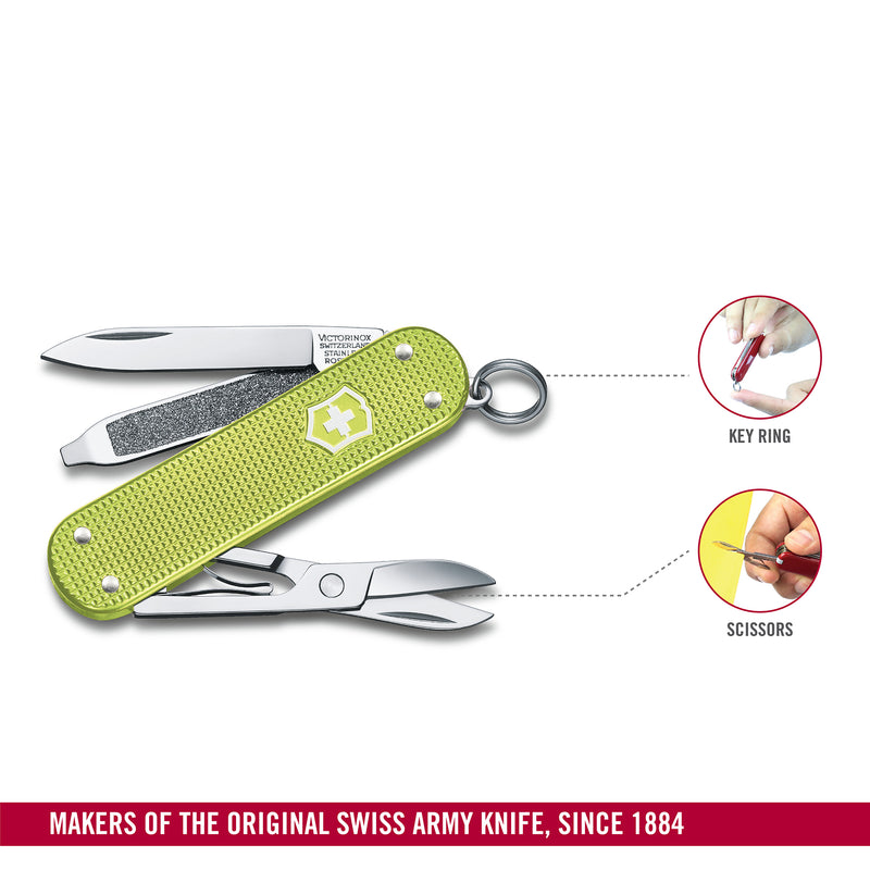 Victorinox Swiss Army Knife -SWISS CLASSICS - 5 Function, Multitool with a Pair of Scissors in Alox Scales - Lime Twist, 58 mm