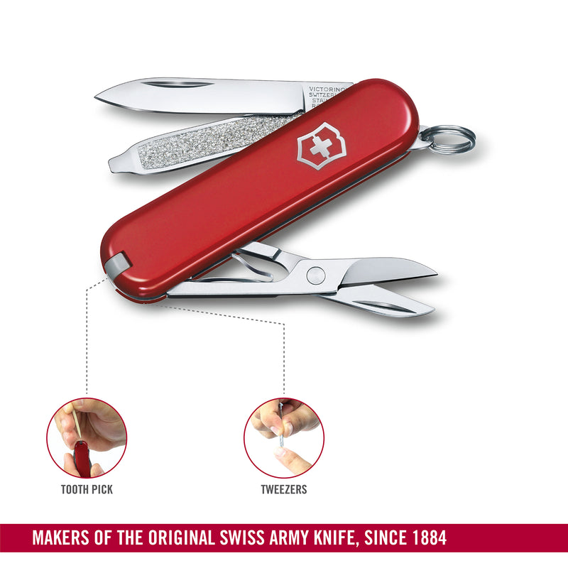 Victorinox Swiss Army Knife - SWISS CLASSICS - 7 Function, Multitool with a Pair of Scissors - Red, 58 mm