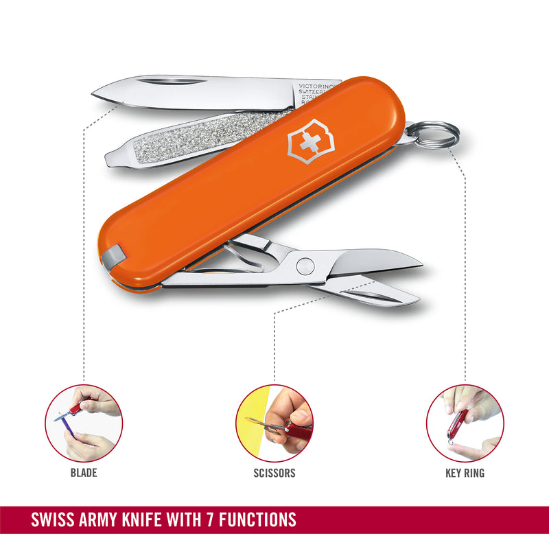 Victorinox Swiss Army Knife - SWISS CLASSICS - 7 Function, Multitool with a Pair of Scissors - Mango Tango, 58 mm