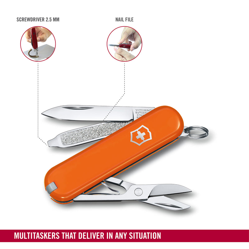 Victorinox Swiss Army Knife - SWISS CLASSICS - 7 Function, Multitool with a Pair of Scissors - Mango Tango, 58 mm