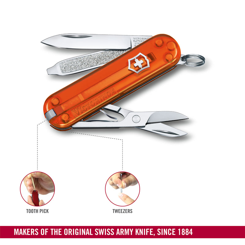 Victorinox Swiss Army Knife -SWISS CLASSICS - 7 Function, Multitool with a Pair of Scissors - Fire Opal, 58 mm
