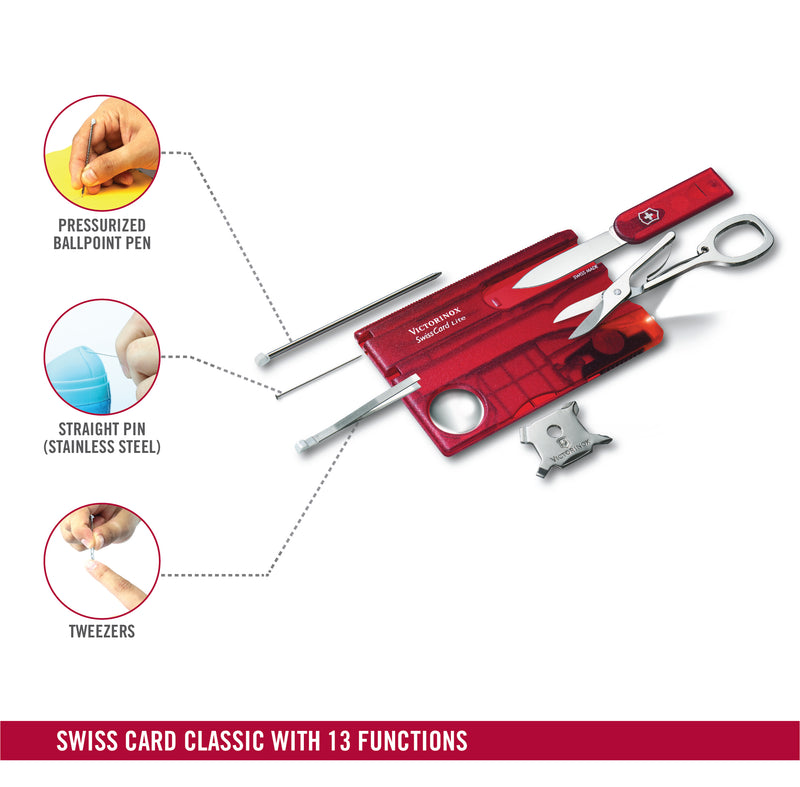 Victorinox SwissCard Classic - 13 Functions LED 82 mm Red