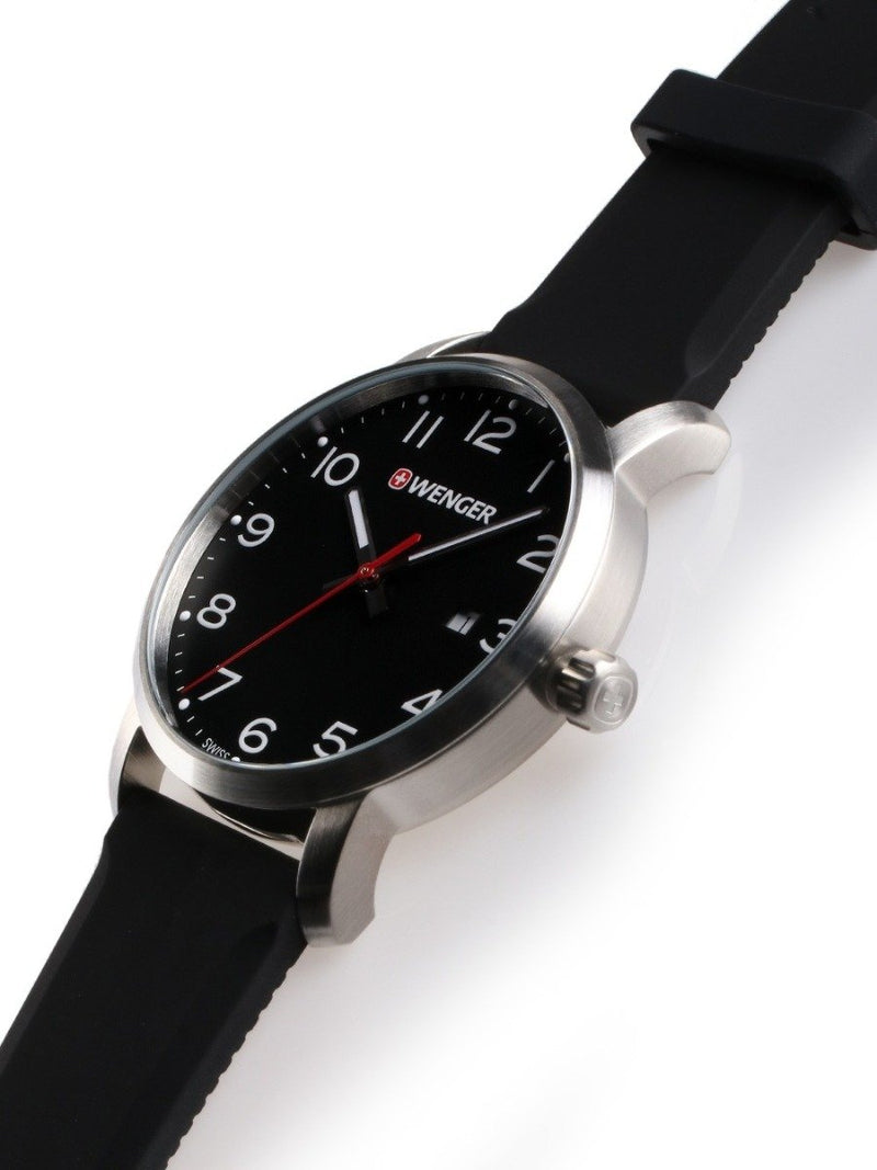 Wenger Avenue 42 mm Black Dial Black Silicone Strap Men's watch