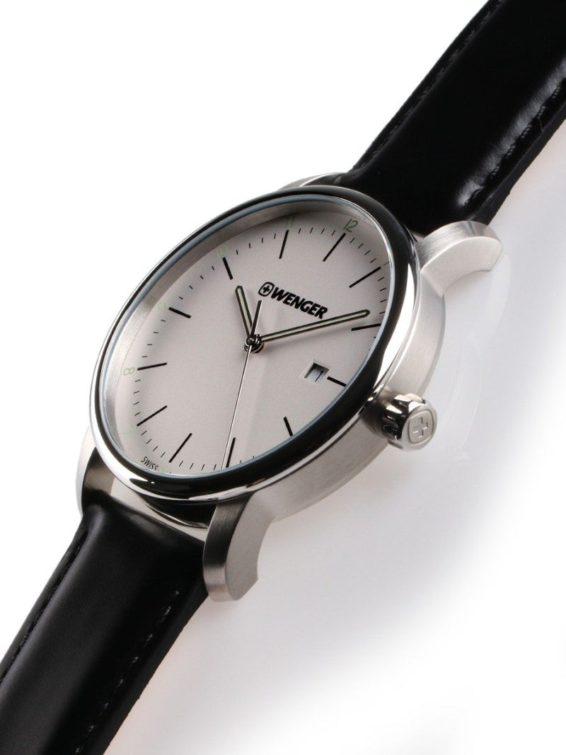 Wenger Swiss Made URBAN CLASSIC 42 mm White Dial, Black Leather Men's Watch