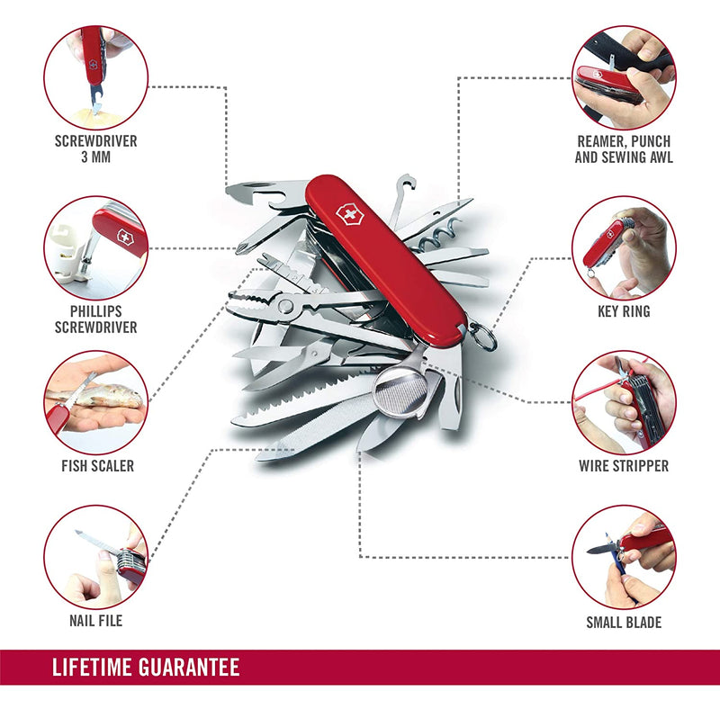 Victorinox Swiss Army Knife - Swiss Champ - 33 Functions, DO-IT-YOURSELF Champion, Multitool and Survival Gadget - Red, 91 mm