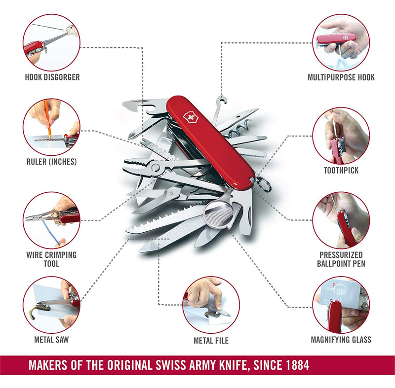 Victorinox Swiss Army Knife - Swiss Champ - 33 Functions, DO-IT-YOURSELF Champion, Multitool and Survival Gadget - Red, 91 mm