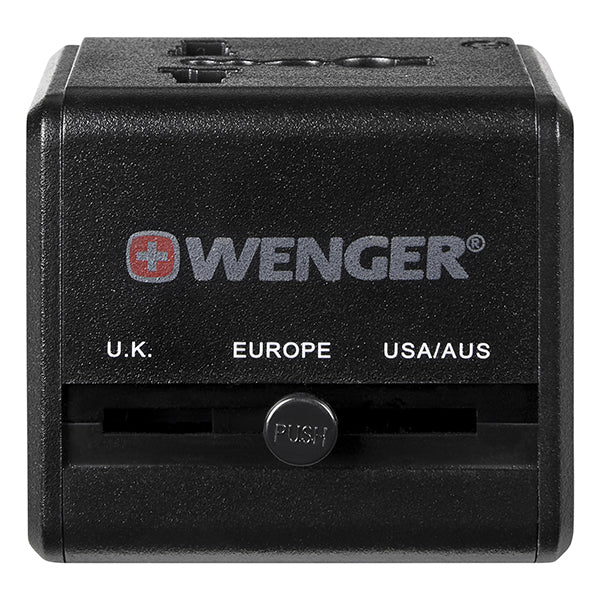 Wenger Universal Travel Adapter with USB Charger for Global Travel, Black-Swiss Designed