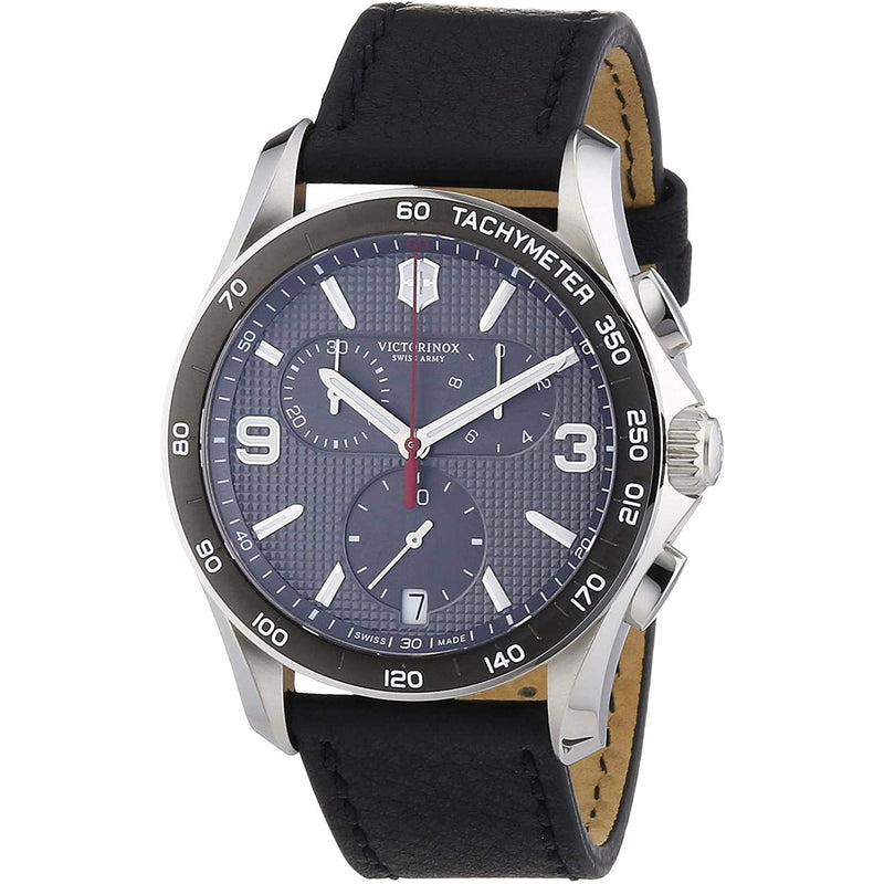 Victorinox Swiss made Chrono Classic Leather Strap Slate Grey and Black Dial Men's Watch