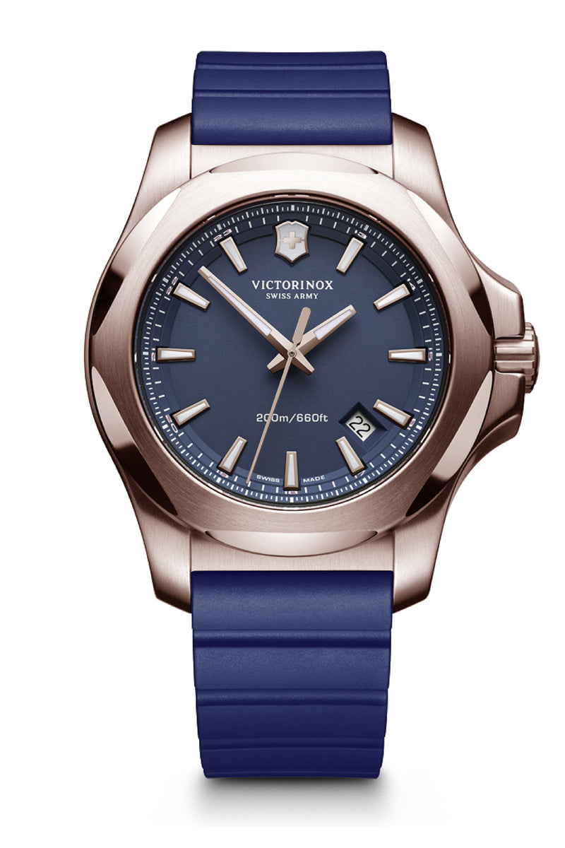 Victorinox I.N.O.X Analog Quartz 43 MM Rose Gold Bezel Blue Dial Women's Watch