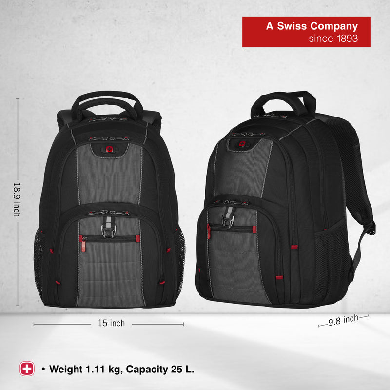 Wenger PILLAR 16'' Laptop Backpack (25 Litres) Swiss Designed - Black/Grey