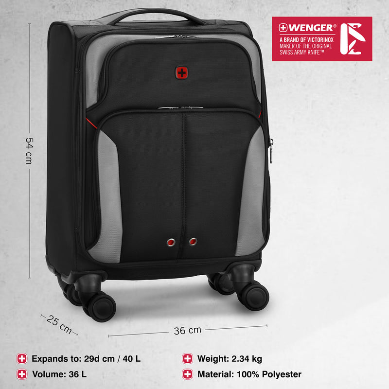 Wenger, Castic Carry-On Softside Case, Charcoal, 36 Litres, Swiss designed