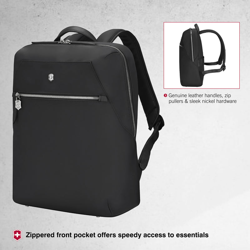 Victorinox Victoria Signature Women Compact Backpack, 14'' Laptop & 10'' Tablet Pocket, Black, Swiss designed