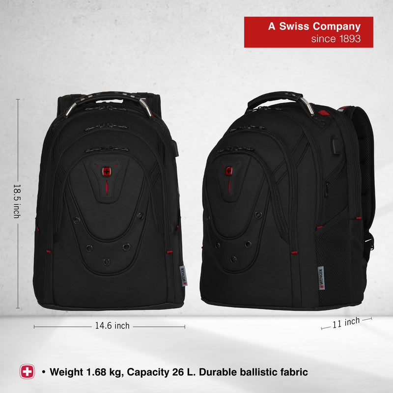 Wenger Ibex Ballistic Deluxe 14/16'' Triple Protect Laptop Backpack (26 Litres) Swiss Designed Black