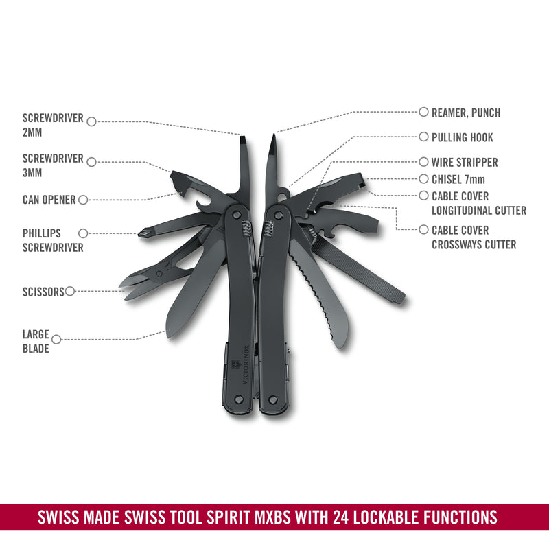 Victorinox Swiss Tool Spirit MXBS with Nylon Pouch, 24 Functions 105 mm Black, Swiss Made