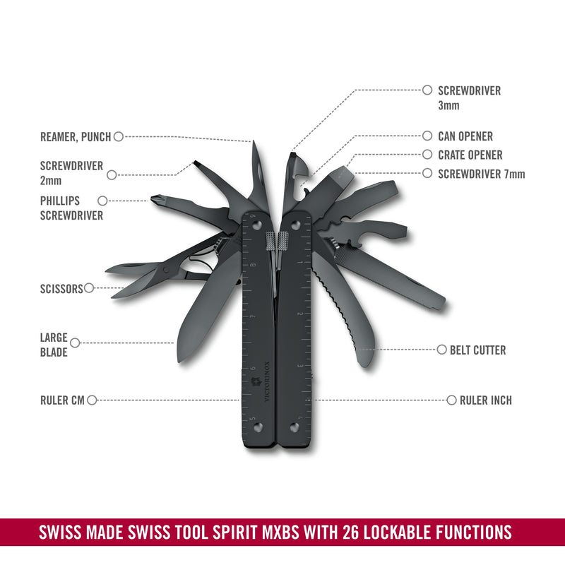 Victorinox Swiss Tool Spirit MXBS with Nylon Pouch, 26 Functions 117 mm Black, Swiss Made