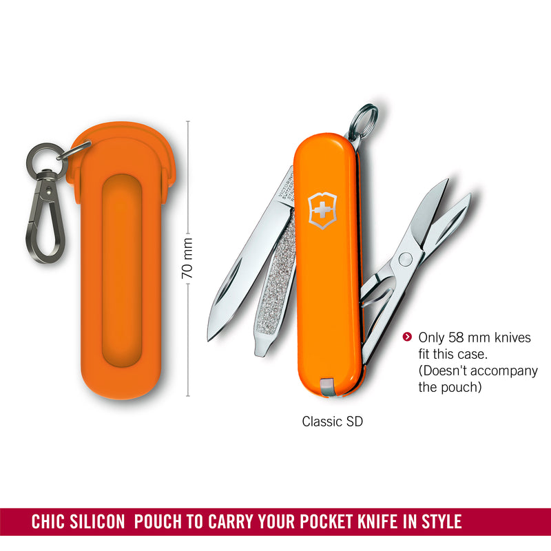 Victorinox Swiss Army Knife Accessory -Silicon Case with Hook to carry your pocket knife in Style - Mango Tango, 70mm